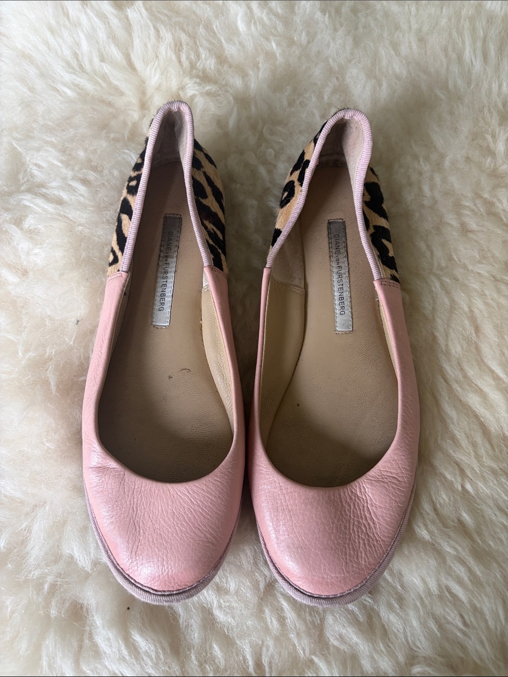 Diane Von Furstenberg Pink Ballet Flats with Leopard Trim